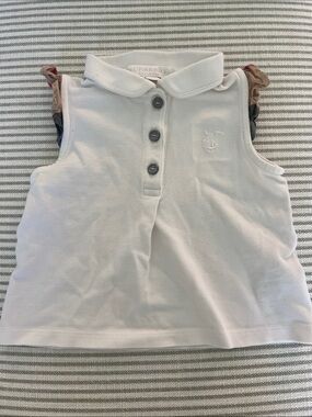 Burberry White Girls' Polo Tank with Signature Plaid Ruffle